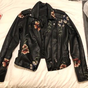 BLANK NYC vegan leather floral embroidered jacket